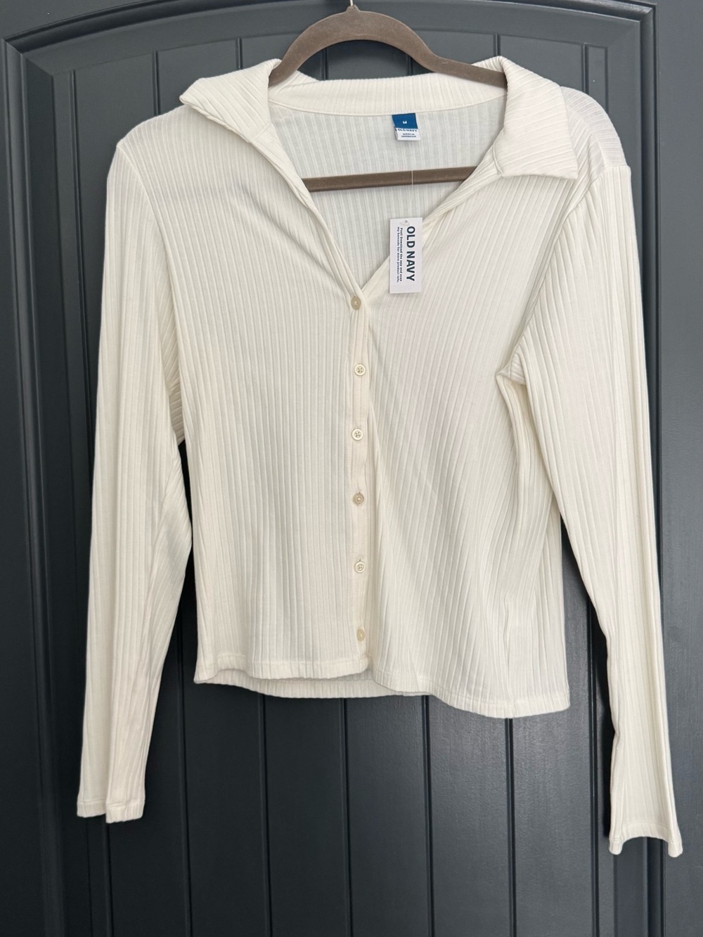NWT Old Navy Cream Ribbed Button-Front Collared Top